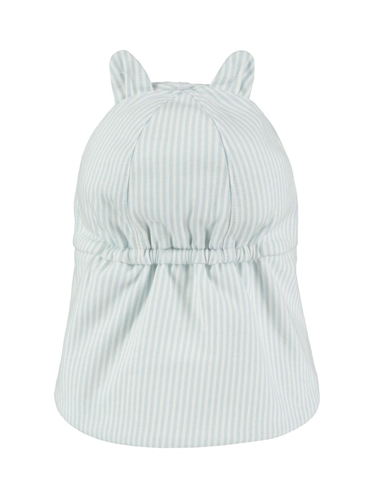 Emile et Rose Blue 100% Cotton Striped Sun Cap with ears & neck shield - Image 3 of 3