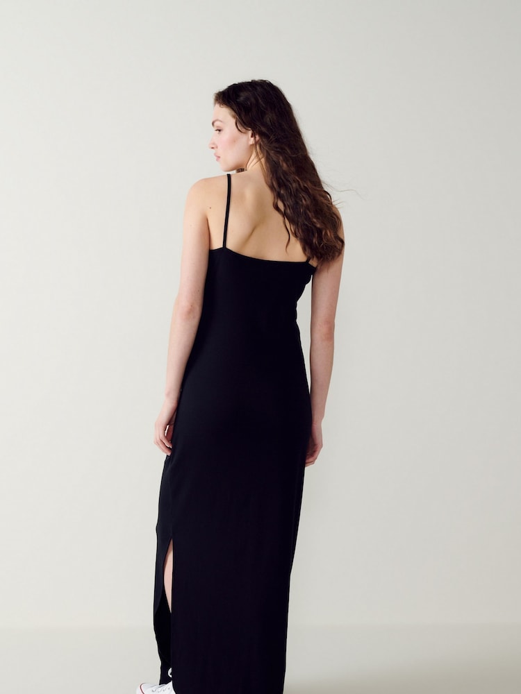 Black Ribbed Maxi Bodycon Dress - Image 2 of 3 Black Ribbed Maxi Bodycon Dress - Image 2 of 3