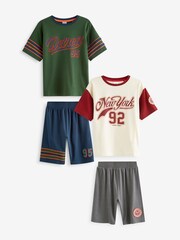 Green/Navy Detroit/ New York Short 100% Cotton Pyjamas 2 Pack (3-16yrs) - Image 1 of 6