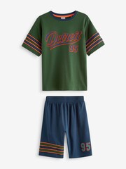 Green/Navy Detroit/ New York Short 100% Cotton Pyjamas 2 Pack (3-16yrs) - Image 2 of 6