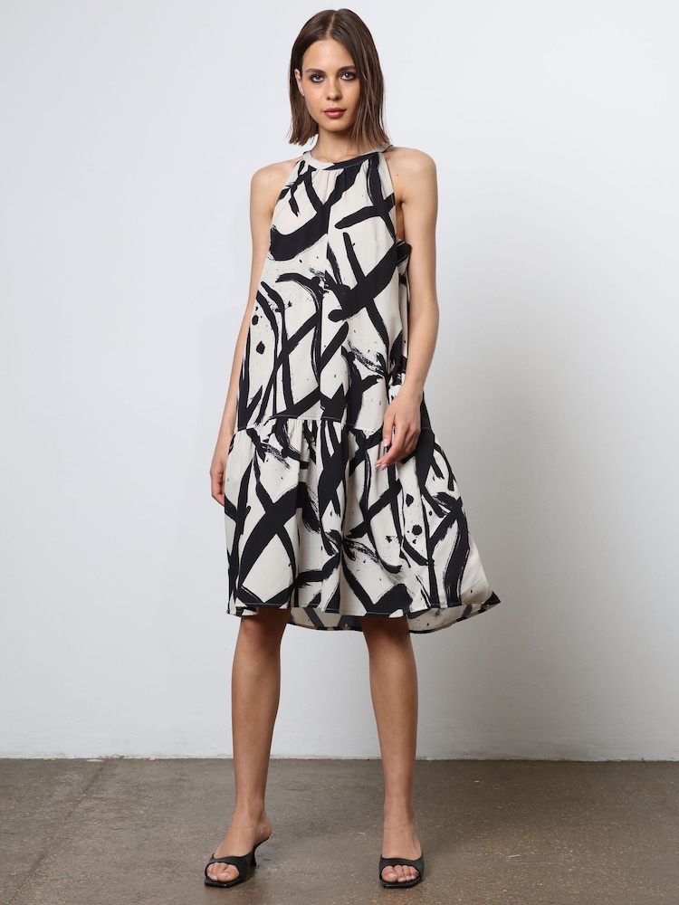 Religion Cream Tiered a Line Midi Dress in Abstract Print - Image 1 of 7