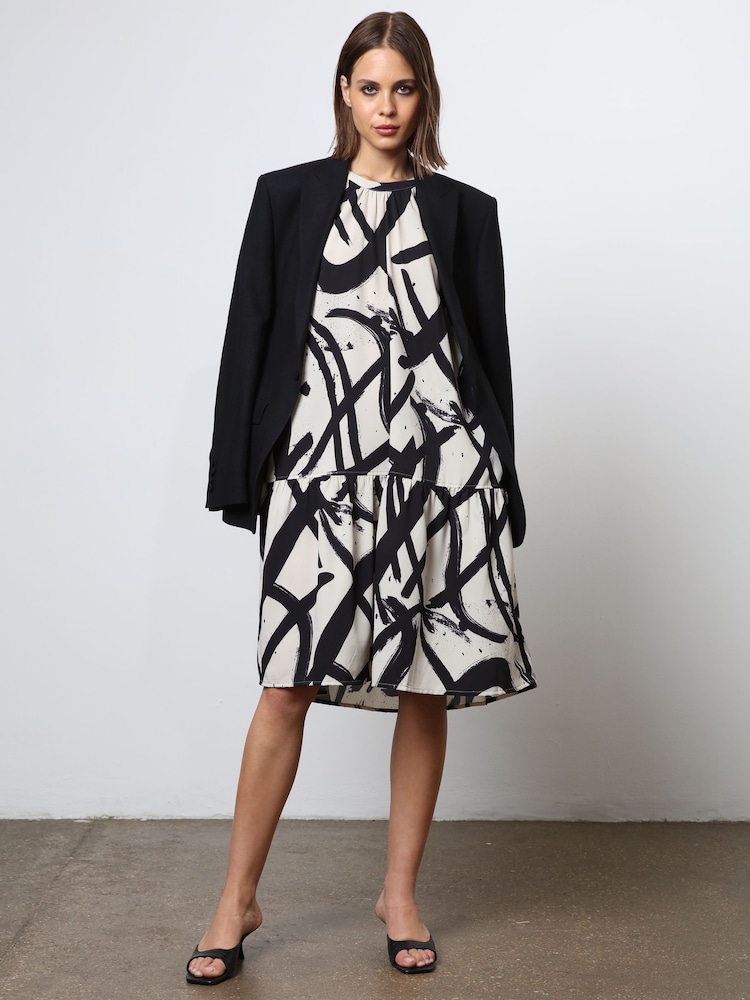 Religion Cream Tiered a Line Midi Dress in Abstract Print - Image 2 of 7