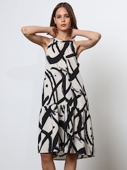 Religion Cream Tiered a Line Midi Dress in Abstract Print - Image 3 of 7