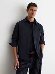 Reiss Navy Townie Corduroy Twin-Pocket Overshirt - Image 1 of 6