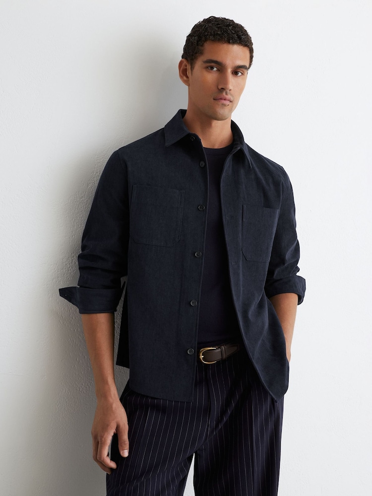 Reiss Navy Townie Corduroy Twin-Pocket Overshirt - Image 1 of 6 Reiss Navy Townie Corduroy Twin-Pocket Overshirt - Image 1 of 6