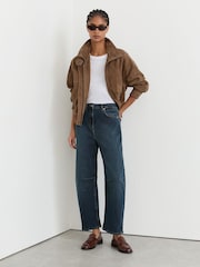 Reiss Antique Mid Blue Levitt Petite Barrel-Leg Jeans - Image 1 of 7