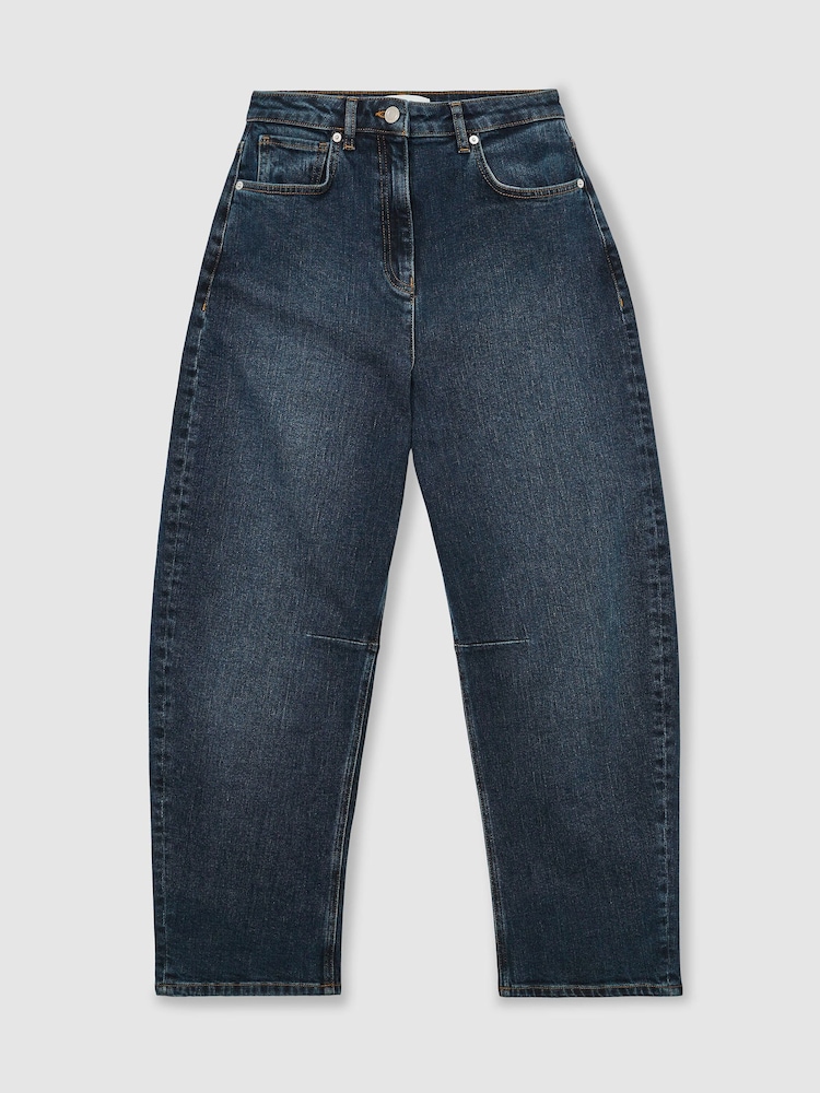 Reiss Antique Mid Blue Levitt Petite Barrel-Leg Jeans - Image 2 of 7