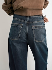 Reiss Antique Mid Blue Levitt Petite Barrel-Leg Jeans - Image 4 of 7