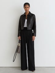 Reiss Callie Leather Trucker Jacket - 圖片 1，共 7