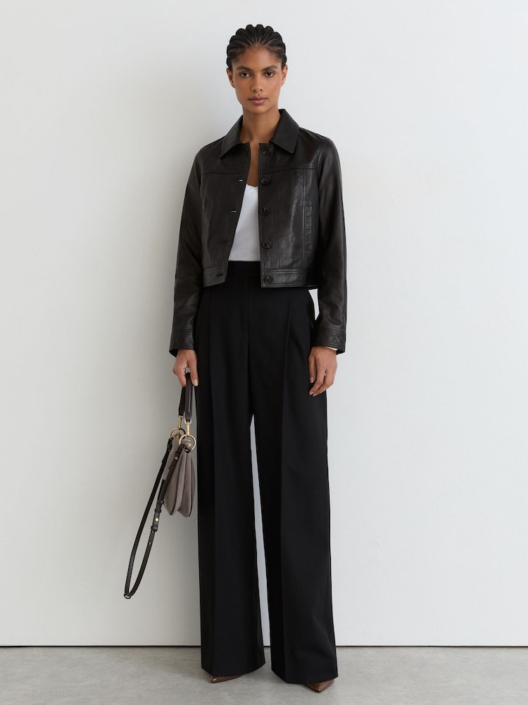 Reiss Callie Leather Trucker Jacket - 圖片 1，共 7