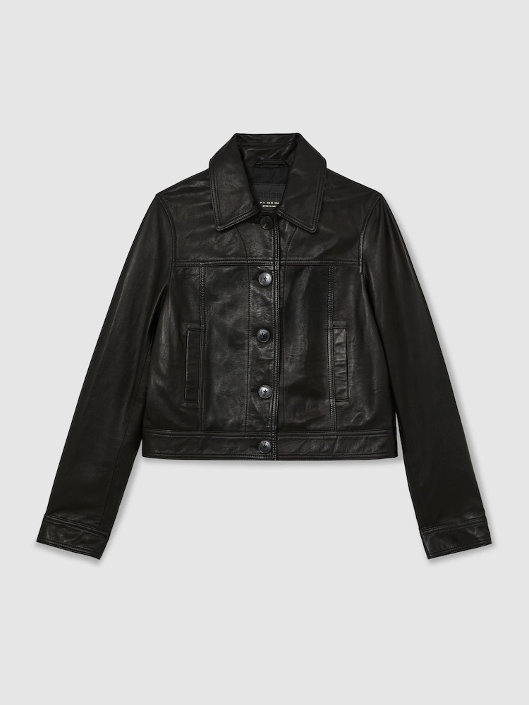 Reiss Callie Leather Trucker Jacket - 圖片 2，共 7