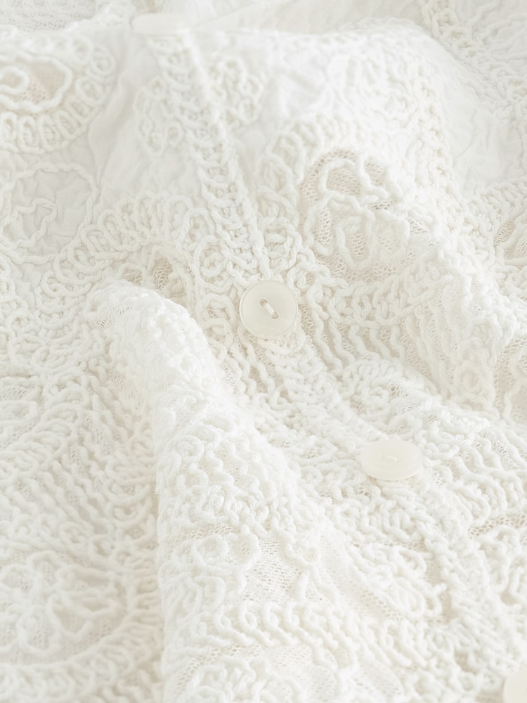 White 100% Cotton Crochet Puff Sleeve Summer Top - Image 6 of 6 White 100% Cotton Crochet Puff Sleeve Summer Top - Image 6 of 6