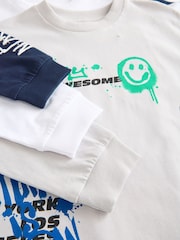 Marineblau/Weiß/Grau mit Graffiti - Langarm-T-Shirts mit Grafik aus 100 % Baumwolle im 3er-Pack (3–16 J.) - Bild 7 von 7