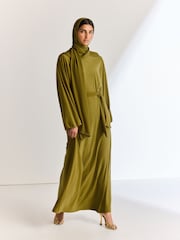 Оливково-зеленые - Платье макси с длинными рукавами - Image 2 of 6