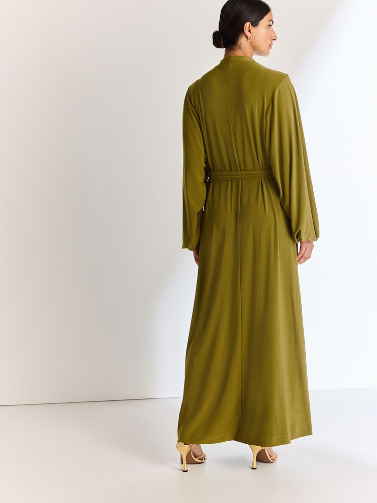 Vert olive - Robe longue foulard à manches longues - Image 3 of 6