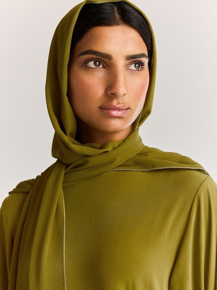 Vert olive - Robe longue foulard à manches longues - Image 4 of 6