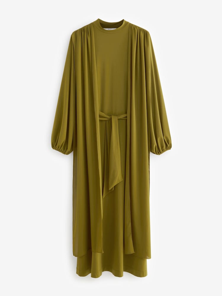 Vert olive - Robe longue foulard à manches longues - Image 5 of 6