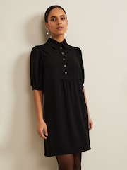 Phase Eight Black Petite Claudia Button Swing Mini Dress - Image 1 of 7