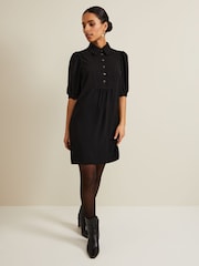 Phase Eight Black Petite Claudia Button Swing Mini Dress - Image 2 of 7