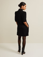 Phase Eight Black Petite Claudia Button Swing Mini Dress - Image 3 of 7