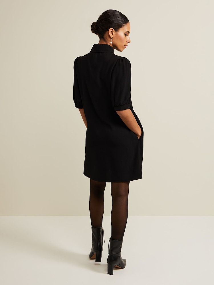 Phase Eight Black Petite Claudia Button Swing Mini Dress - Image 2 of 7
