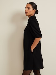 Phase Eight Black Petite Claudia Button Swing Mini Dress - Image 4 of 7