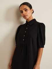 Phase Eight Black Petite Claudia Button Swing Mini Dress - Image 5 of 7