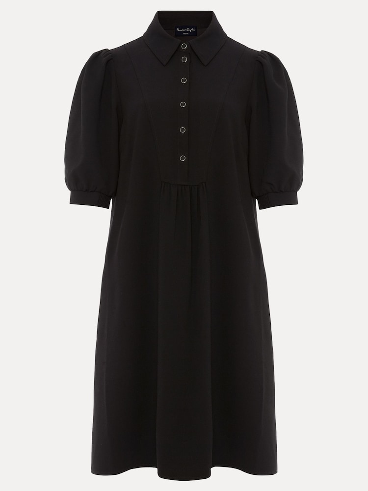 Phase Eight Black Petite Claudia Button Swing Mini Dress - Image 7 of 7