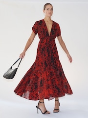 Religion Red Delight Wrap Dress With Full Skirt in Beautiful Prints - Image 1 of 6