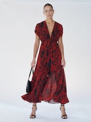Religion Red Delight Wrap Dress With Full Skirt in Beautiful Prints - Image 5 of 6