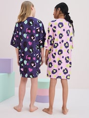 Pink/Navy Blue Animal Nighties 2 Pack (3-16yrs) - Image 3 of 8