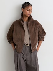 Reiss Brown Cooper Suede Relaxed-Fit Jacket - Image 1 of 8