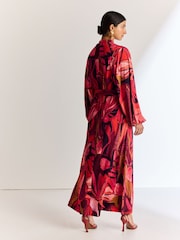 Red Print Long Sleeve Scarf Maxi Dress - Image 4 of 6