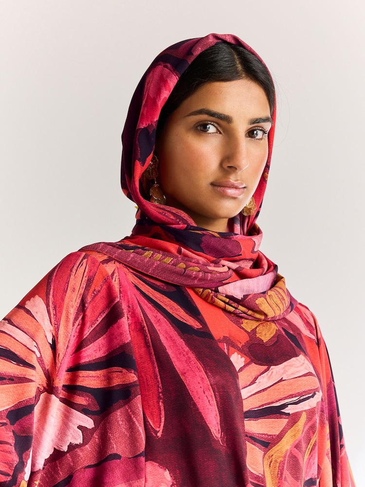Impression rouge - Robe longue foulard à manches longues - Image 5 of 6