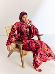 Red Print Long Sleeve Scarf Maxi Dress - Image 6 of 6