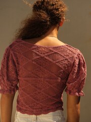Rose Pink 100% Cotton Crochet Puff Sleeve Summer Top - Image 5 of 7
