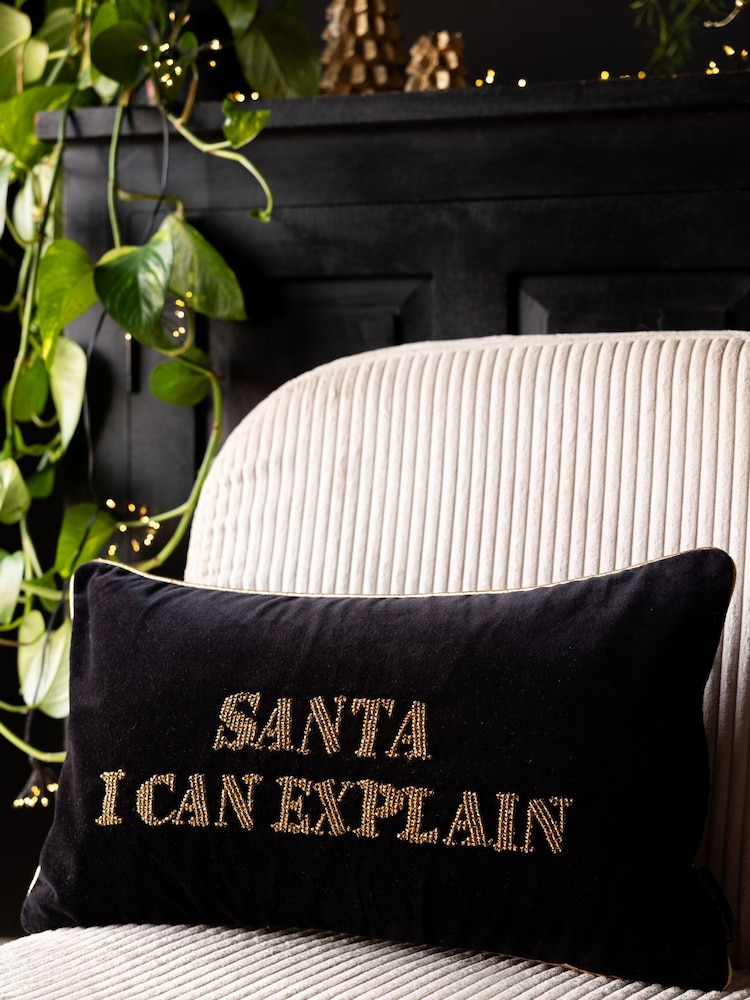 Rockett St George Santa I Can Explain Beaded Christmas Cushion - Image 1 of 6