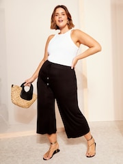 Friends Like These Black Curve Belted Jersey Wide Leg Culotte Trousers - Image 3 of 4