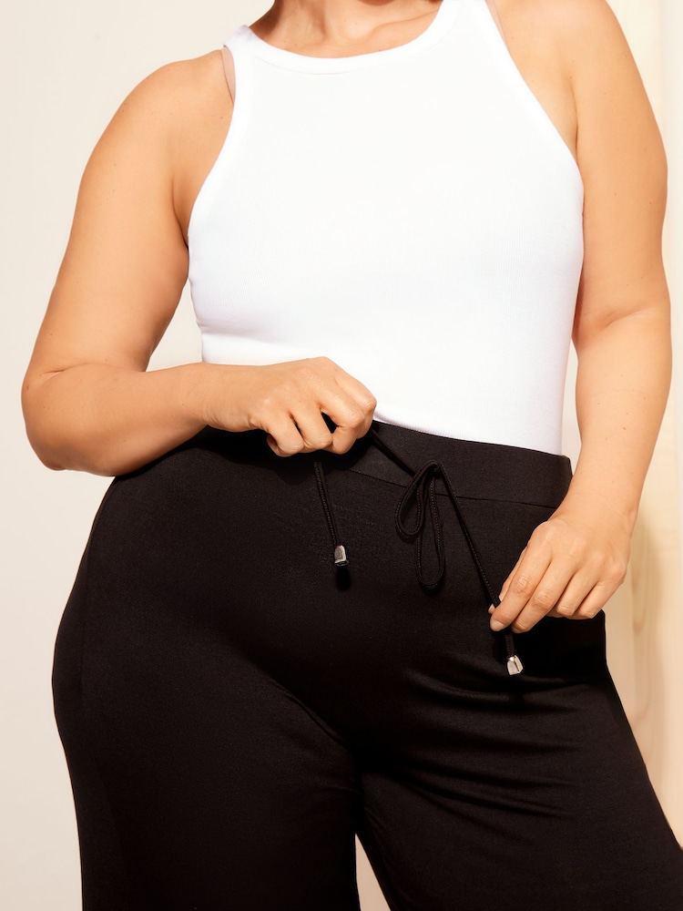 Friends Like These Black Curve Belted Jersey Wide Leg Culotte Trousers - Image 4 of 4 Friends Like These Black Curve Belted Jersey Wide Leg Culotte Trousers - Image 4 of 4