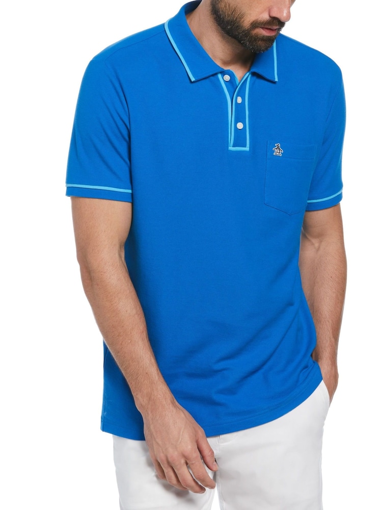 Leuchtend Blau - Original Penguin Piqué-Polo-shirt mit Kragen und mit Tasche und Earl Tipped - Bild 1 von 4