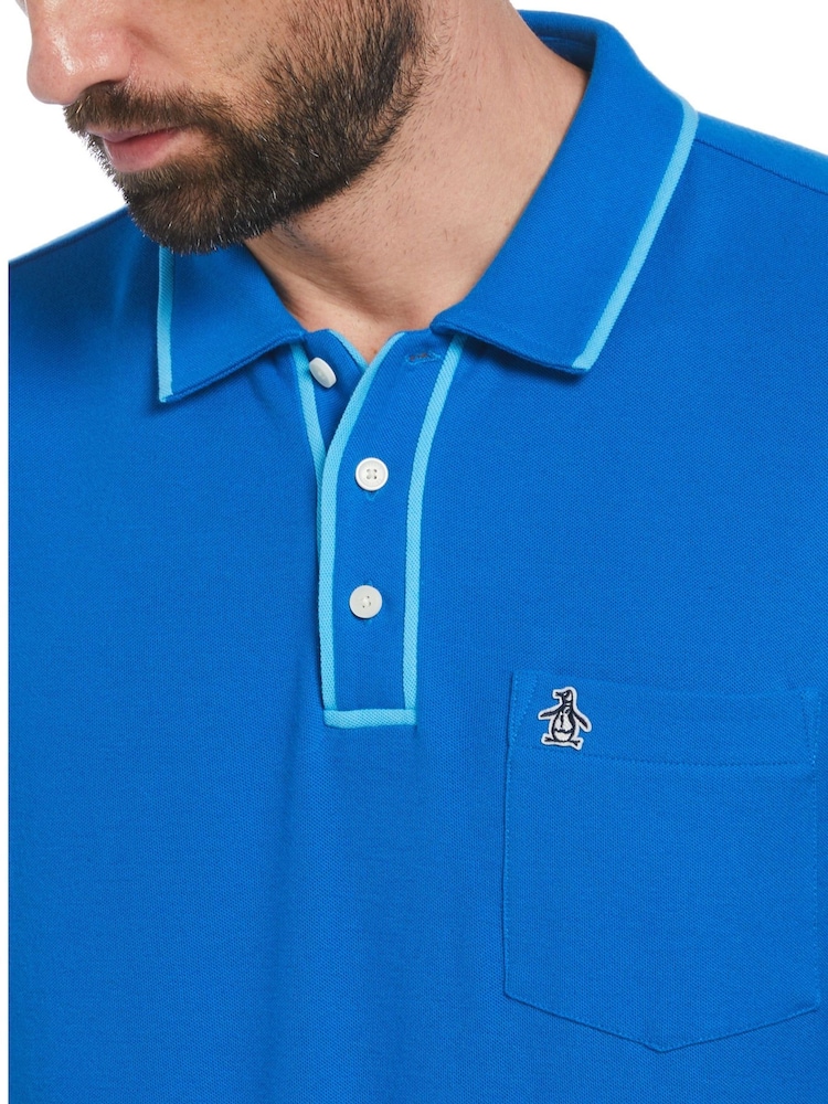 Leuchtend Blau - Original Penguin Piqué-Polo-shirt mit Kragen und mit Tasche und Earl Tipped - Bild 4 von 4
