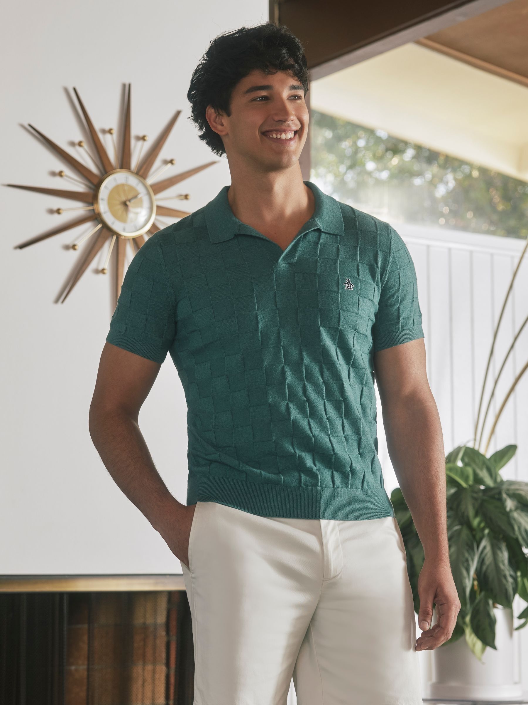 Buy Original Penguin Green Jacquard Knit Cotton Blend Polo