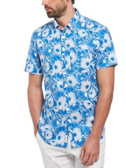 Hellblau - Original Penguin Hemd mit floralem All-Over-Druck aus Baumwollmischung und kurzen Ärmeln - Bild 1 von 3