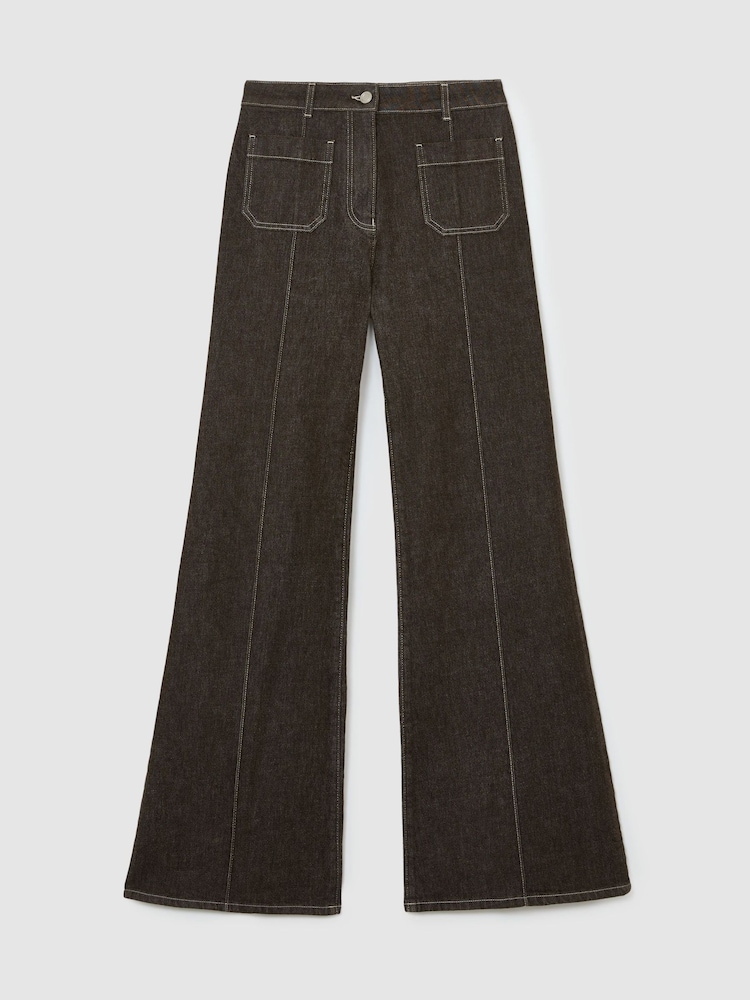 Reiss Brown Sakura Petite Patch-Pocket Flared Jeans - Image 2 of 9