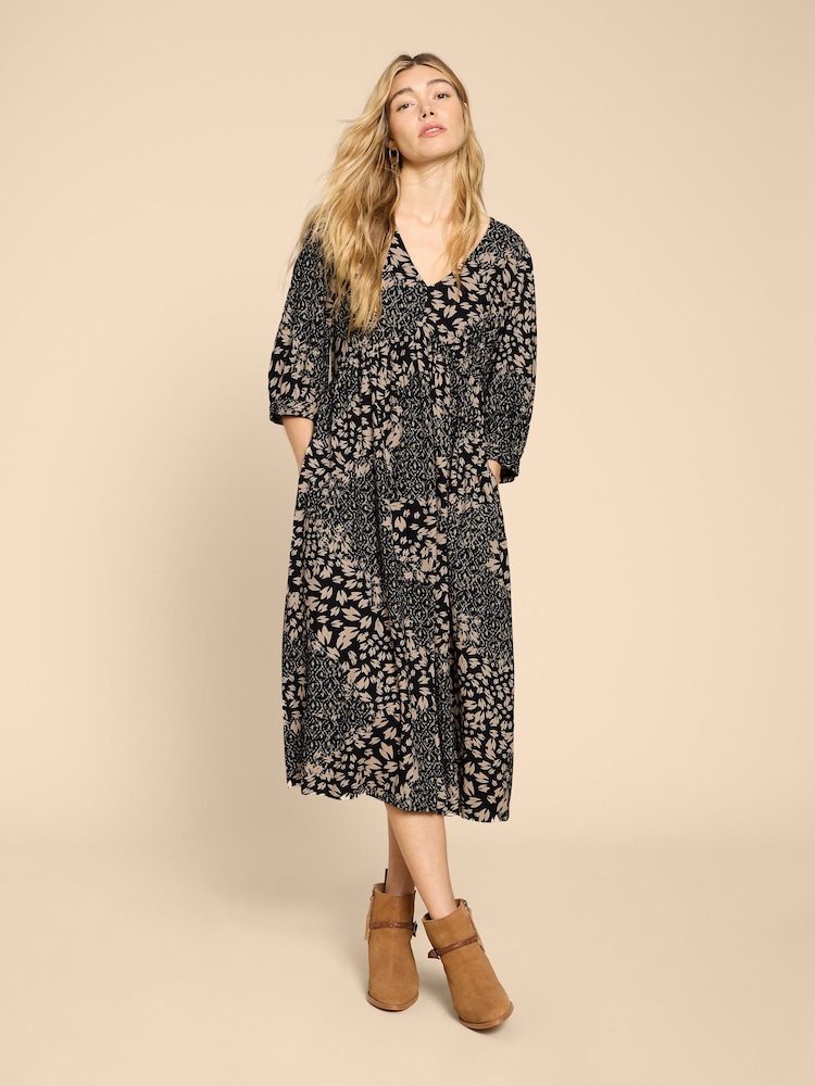 White Stuff Black EcoVero™ Midi Lucy Dress - Image 1 of 7
