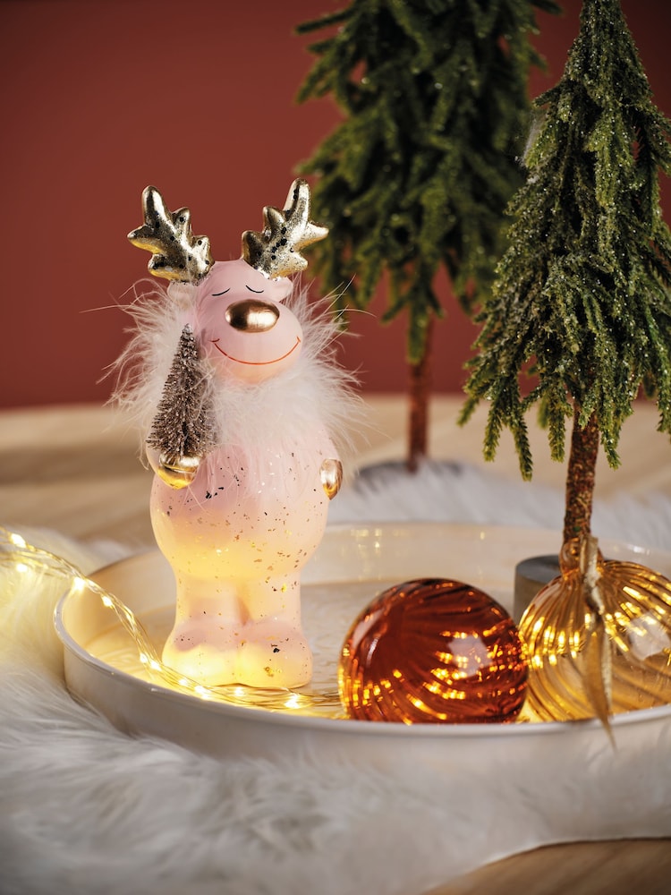 Decoris Pink Terracotta Christmas Deer Decoration - Image 1 of 2
