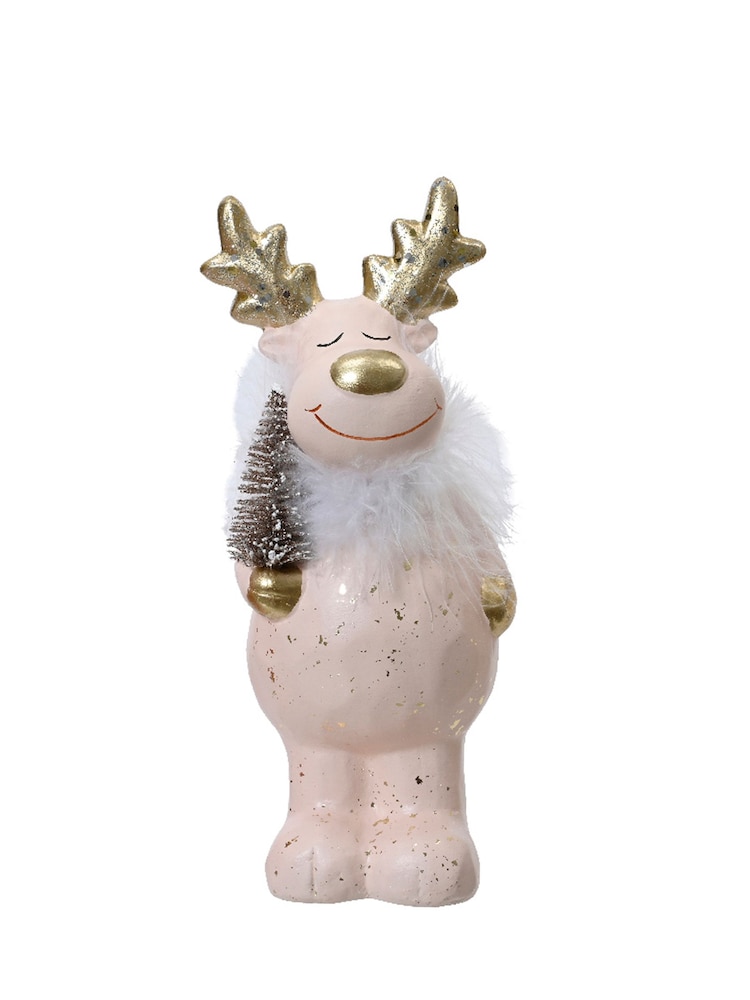 Decoris Pink Terracotta Christmas Deer Decoration - Image 2 of 2