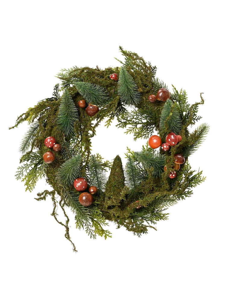 Everlands Indoor Christmas Mushroom Wreath With Glitter - Image 2 of 2 Everlands Indoor Christmas Mushroom Wreath With Glitter - Image 2 of 2
