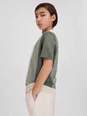 Reiss Sage Milton 9-14 yrs Half-Zip Striped Polo Shirt - Image 1 of 4