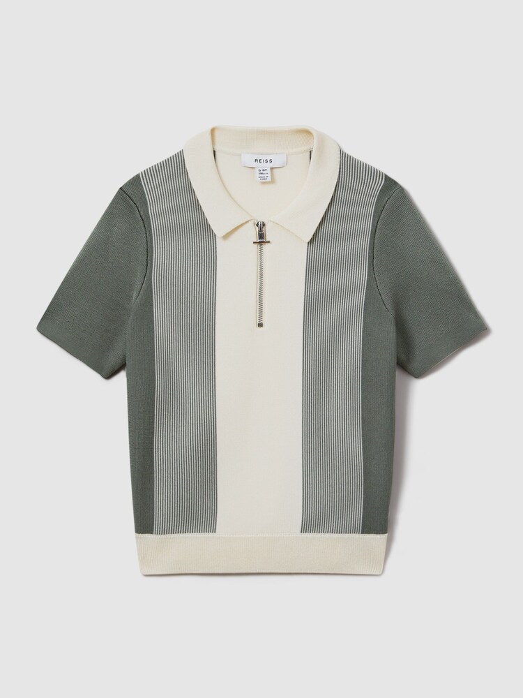 Reiss Sage Milton 9-14 yrs Half-Zip Striped Polo Shirt - Image 2 of 4